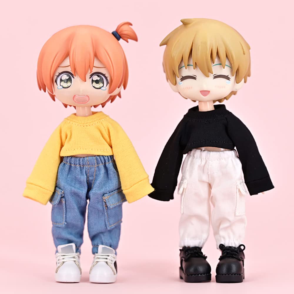 Niannyyhouse Roupas para Boneca Obitsu 11cm, Colete de Manga Longa, Calças com Bolso, Roupas de Boneca, Vestido para Boneca BJD 112 (Bege)