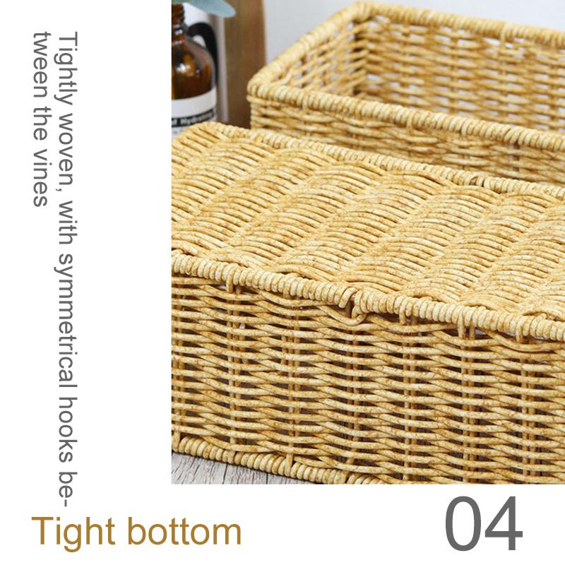 1Pc PP Removable Hand-woven Practical Storage Basket Simple Storage Case Desktop Organizing Box Imitation Rattan