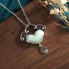 Electroplated Thai Silver Imitation Hetian Jade Safety Lock Pendant Necklace – Chinese Ancient Style Jewelry Gift for Mom