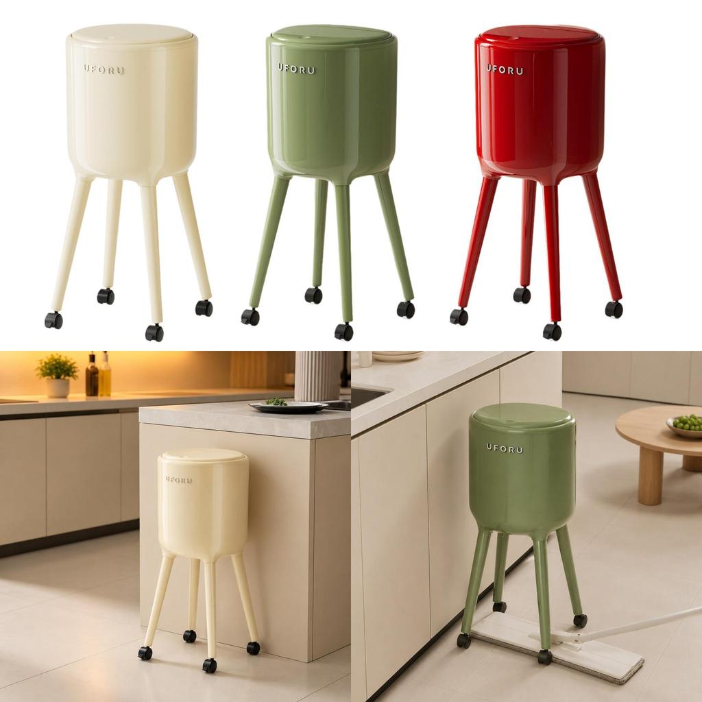 Trash Can with Wheels, Waste Container High Lid, Multifunctional Storage Bin, Paper