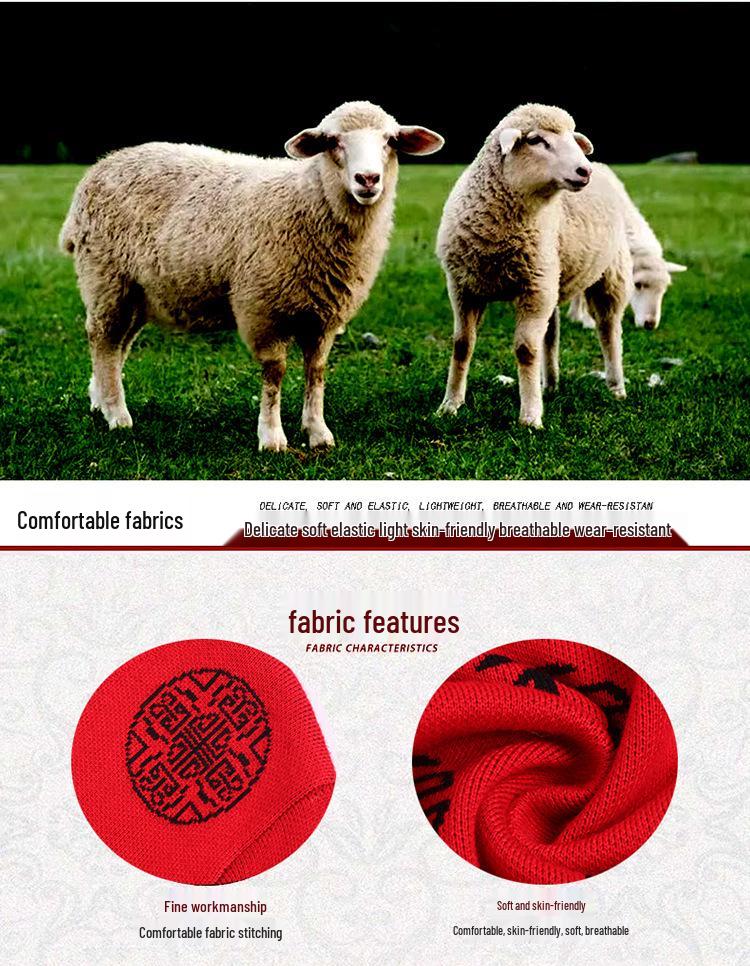 Fu Character Red Wool Cardigan - Jia Ling's Spring Festival Knitted Sweater for Middle-aged and Elderly Couples