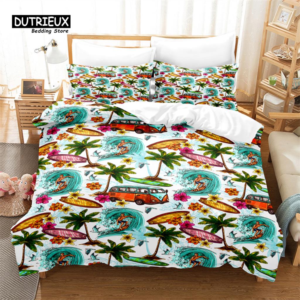 

3D Beach Bedding Set, 3Pcs Duvet Cover Set, Soft Comfortable Breathable Duvet Cover, For Bedroom Guest Room Decor EU single(135x200cm)