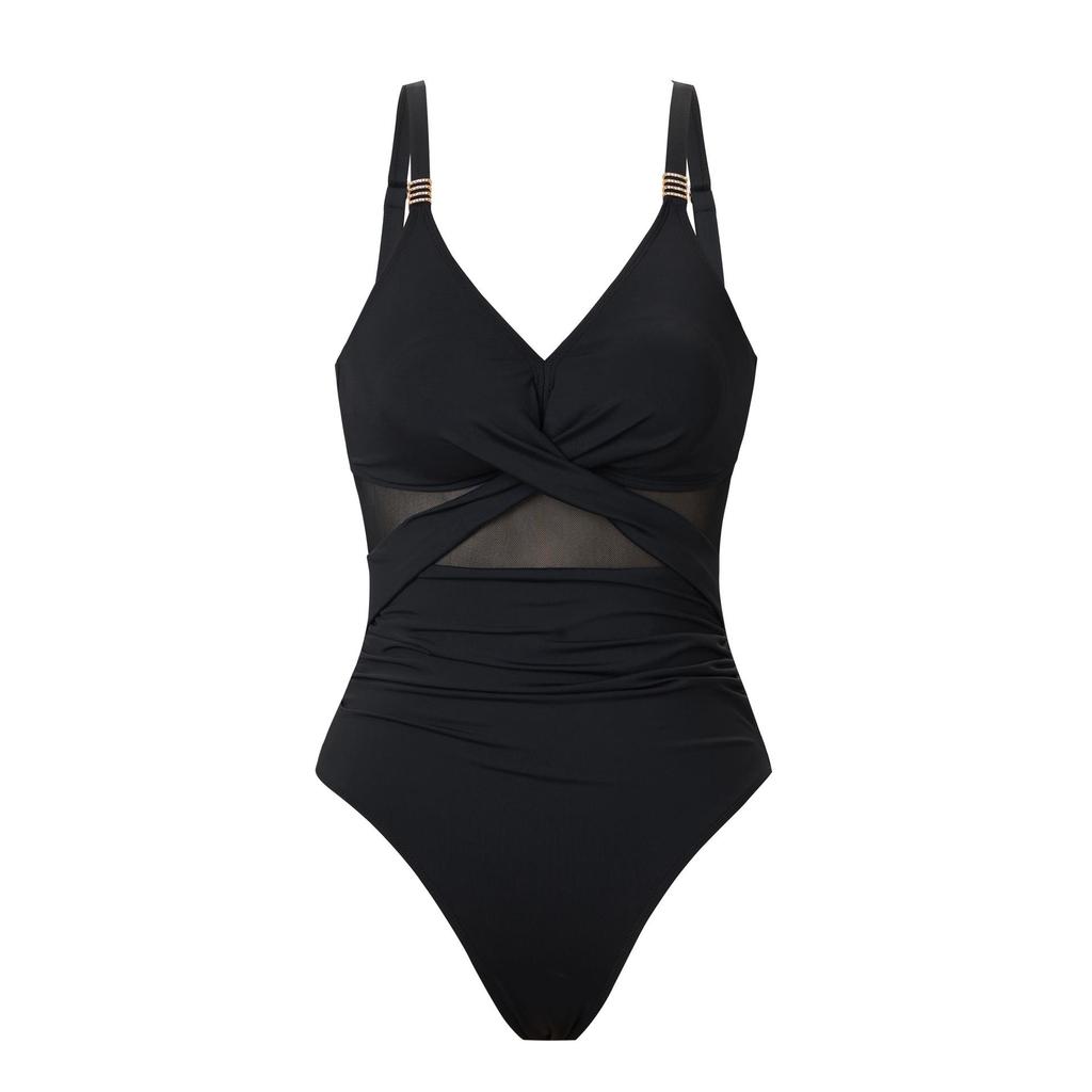 2025 European-American Women's One-Piece Solid Mesh Swimsuit Bikini