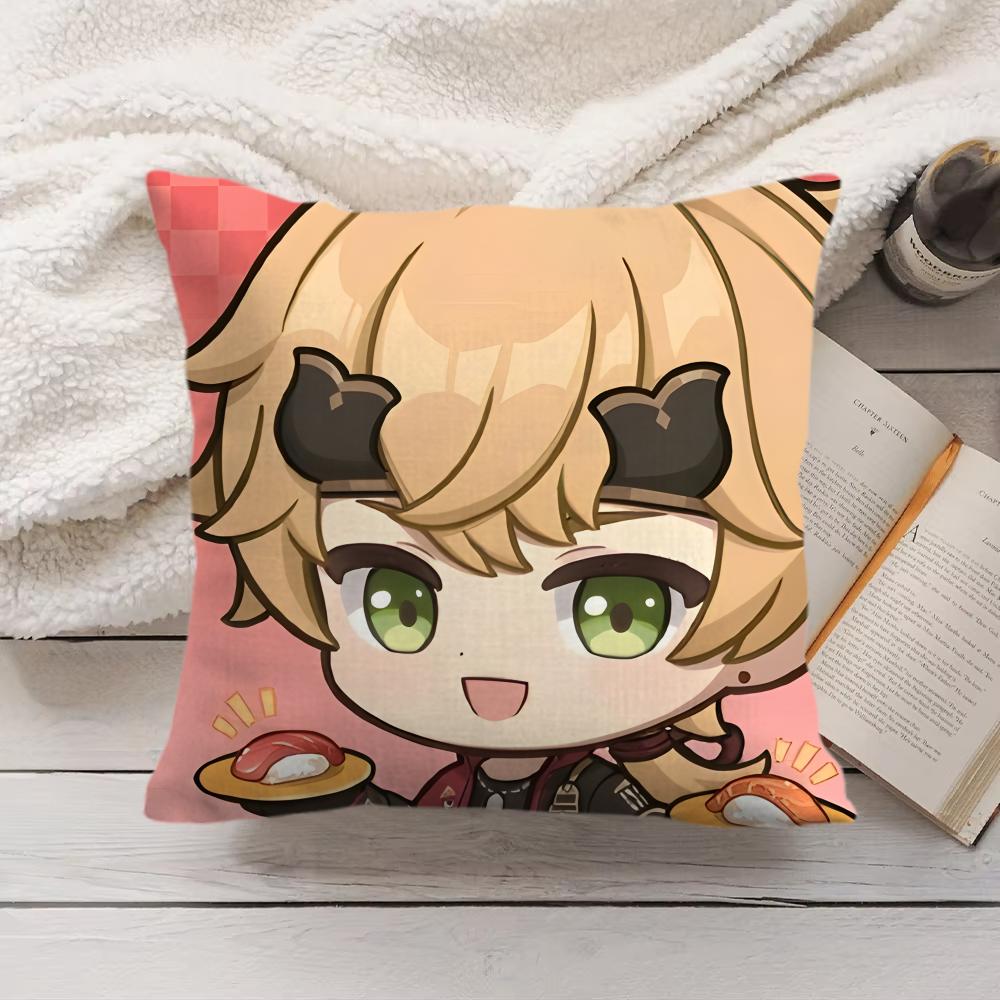 Thoma Cute Genshin Impact Cushion Cover Silky Short Plush Invisible Zipper Dustproof Sofa Pillow Case For Home Decor