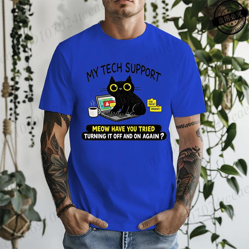 My Tech Support Is A Cat TShirts Funny Cat T Shirt IT Humor Tee Programmer Gift Work From Home Shirt Geek Cat Tee TShirts