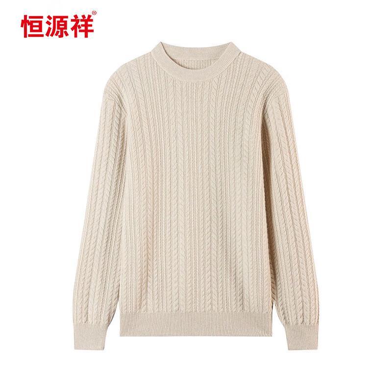 Hengyuanxiang Men's 100% Cashmere Thick Crew Neck Sweater