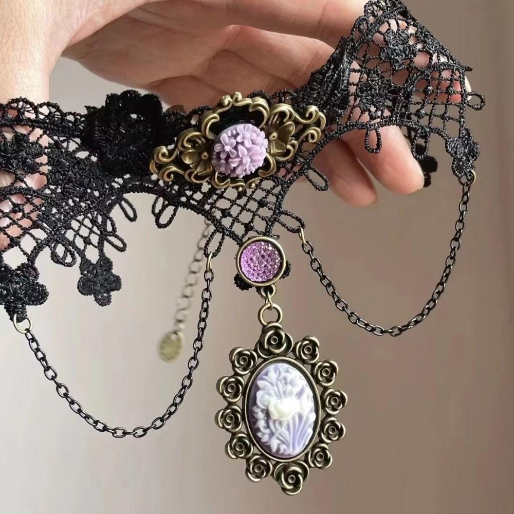 Handmade Black Lace Choker Vintage Style Lolita Lace Necklace Charm Gift Short Necklace Festival