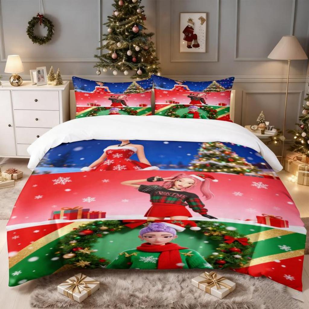 Set Biancheria da Letto KPop D-Demon Hunters Singolo Set Biancheria da Letto Costume di Halloween - Set Copripiumino Trapunta Copripiumino Federe 2-3 Pezzi