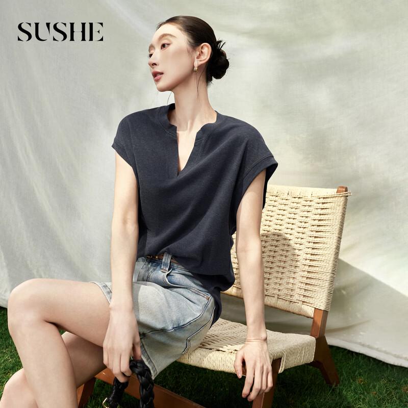 SUSHE Zhixu Relaxed Lyocell Cotton V-Neck Batwing Sleeve Top L