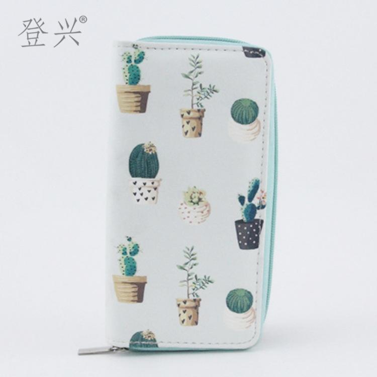New cactus bonsai cactus thorn women's long PU wallet, clutch bag