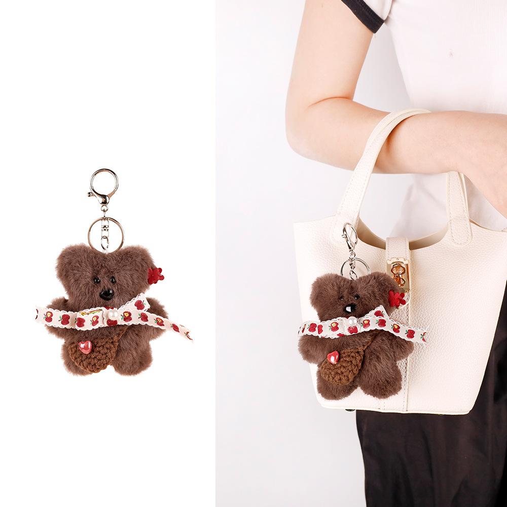 New Bean Plush Strap Bear Bag Pendant Cute Squeaky Lucky Bear Premium Pendant Delicate Keychain