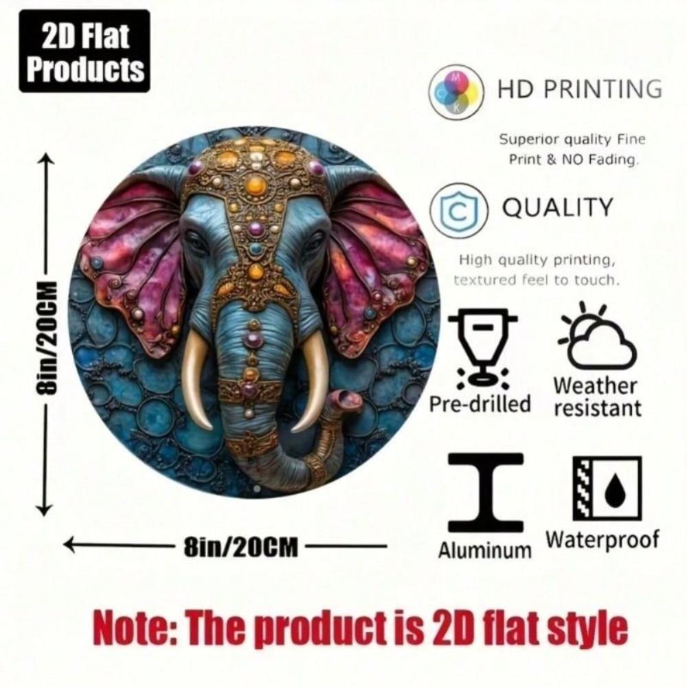 Metal Poster Wall Art Elephant Round for Bar Kitchen