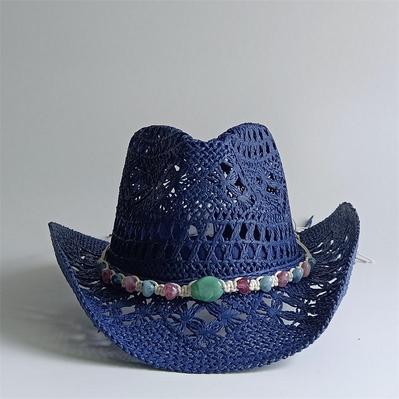 New White Cowboy Straw Hat Hand-Woven Hollow Men S And Women S Summer Sun Hat Jazz Straw Hat Western Cowboy Hat Sombrero 55-58CM