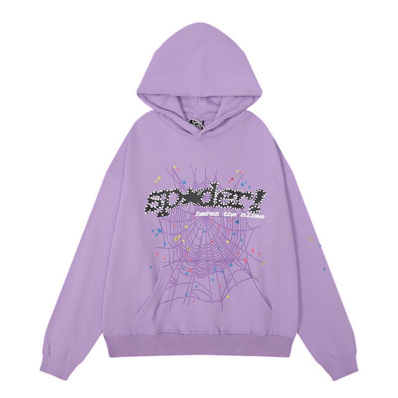Sp5der Hoodie Unisex Oversized Cotton Pullover With Foil Letter Print Fall Casual Streetwear