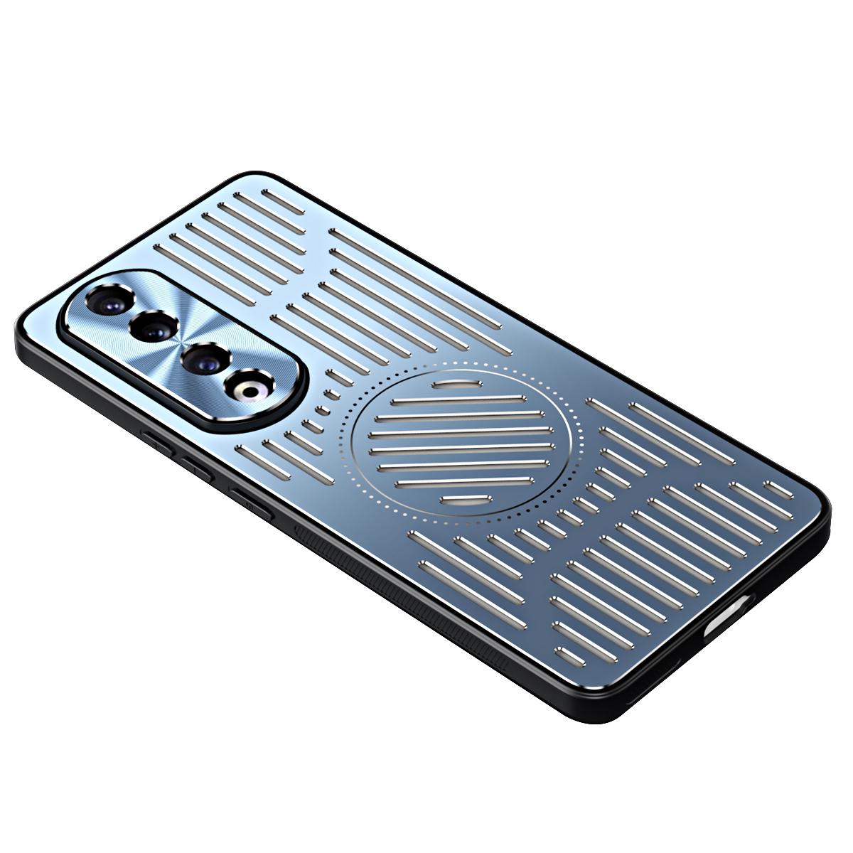 

For Honor 90 Pro Hollow Heat Dissipation Phone Back Case Shell TPU+Aluminum Alloy Magnetic Cover Blue