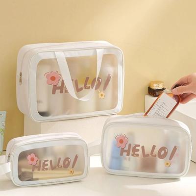 Cute PVC Cartoon Cosmetic Bag Large Capacity Swimming Beach Bag Toiletry Storage Bag Translucent Waterproof Travel Makeup Bag