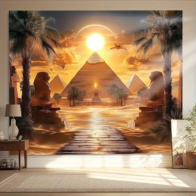 1 pieza Pirámides de Egipto Fondo Desértico Tapiz Piel de Melocotón Tapiz de Poliéster Adecuado para Sala de Estar Dormitorio y Oficina Cintas
