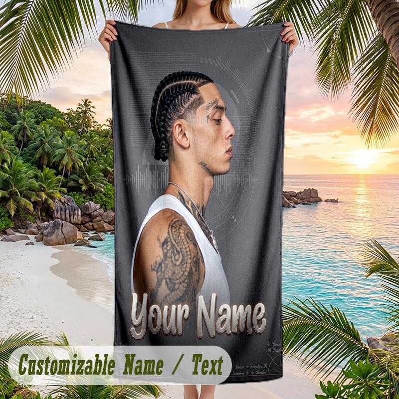 Central Cee Beach Towel, Personalized Custom Name Text, Quick Dry Large Absorbent Towel For Beach Pool