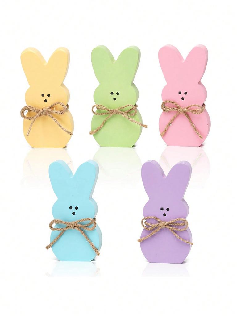 Wooden Bunny Decorative Plates, Multi-Tier Tray Centerpiece, Rabbit Shaped Tabletop Decor With Jute Rope, Independent Decoration For Spring