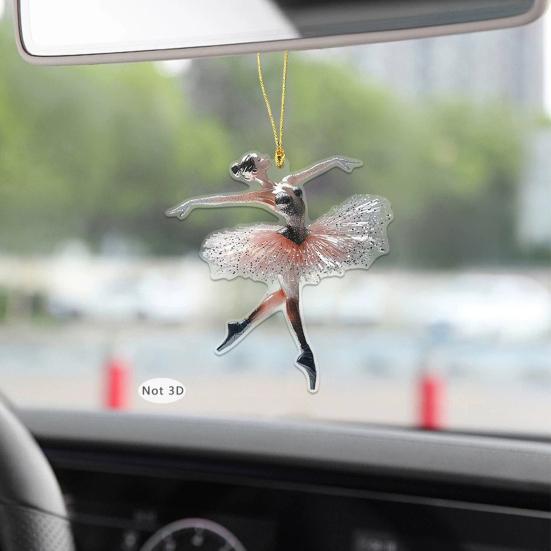 Yousheng Sparkling Ballerina Christmas Ornament 2D Acrylic Hanging Decor for Tree Car Mirror Home Display Festive Dance Figure