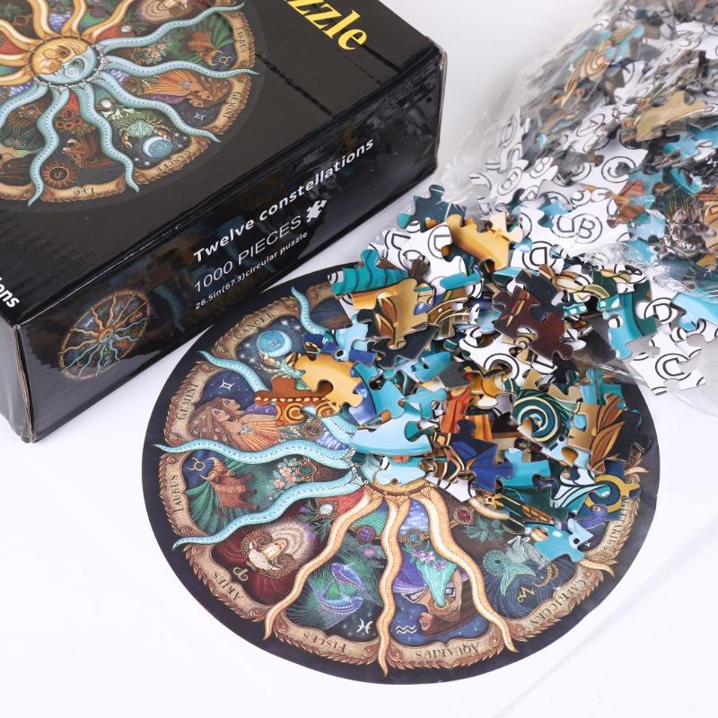 Adult Round Puzzle 1000 Pieces 12 constellations Challenge Games Learning Educational Puzzle Toys Moon Puzzle Space Flat Puzzle