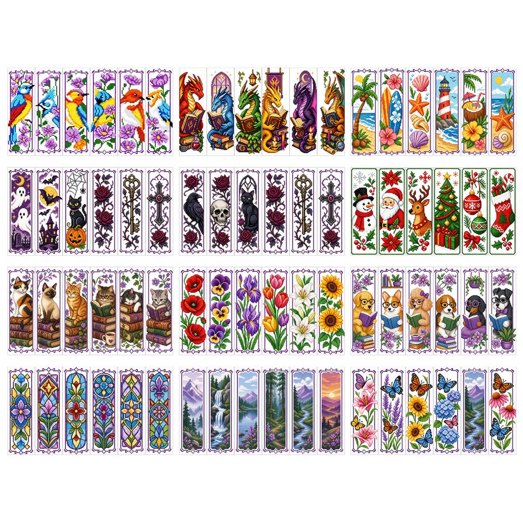 14CT 2 Strands DIY Stitch Kits Reading Companion 6PCS Single-Sided Handmade Thread Embroidery Craft 7.87 X 11.81in