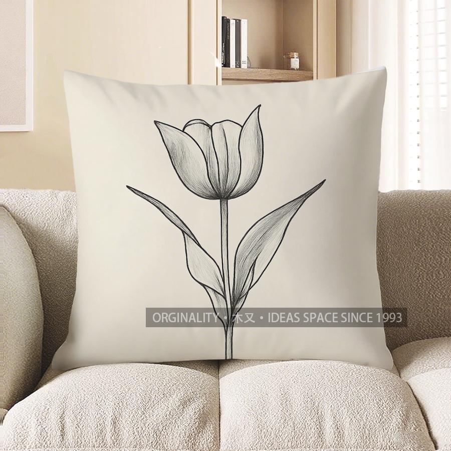 Home Decor Minimalist Black Tulip Pattern Throw Pillow Pattern Cushion Cover Suitable for Sofa Bedroom Car Pillow Cover