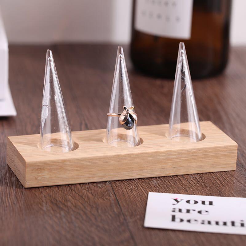Bamboo  Wood Jewelry Rack: Round Base Ring Display Stand  Holder