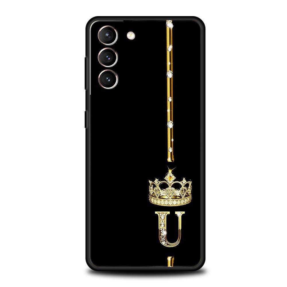 Diamantkrone Buchstaben Buchstaben Handyhülle Für Samsung Galaxy S24 S23 Ultra S22 S21 S20 FE 5G S10 S10E S9 Plus S8 Weiche Schwarze Hülle