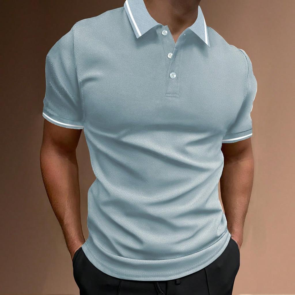 2024 New Cross-border Ribbed Collar Men's Casual Sports Lapel Fashion Short-Sleeved POLO Shirt T-Shirt