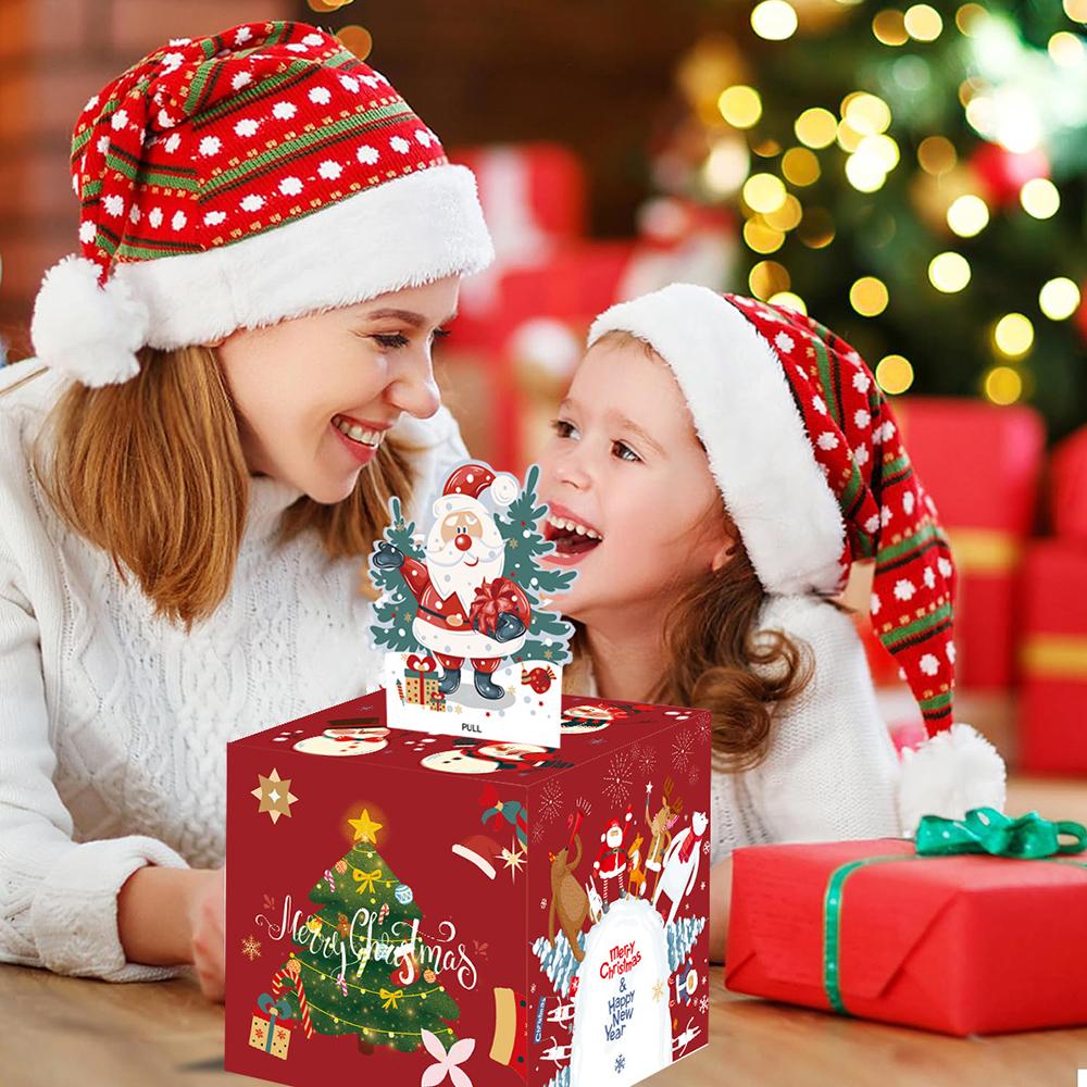 Merry Christmas Money Gift Box for Cash Pull and Transparent Bag for Kids Adults