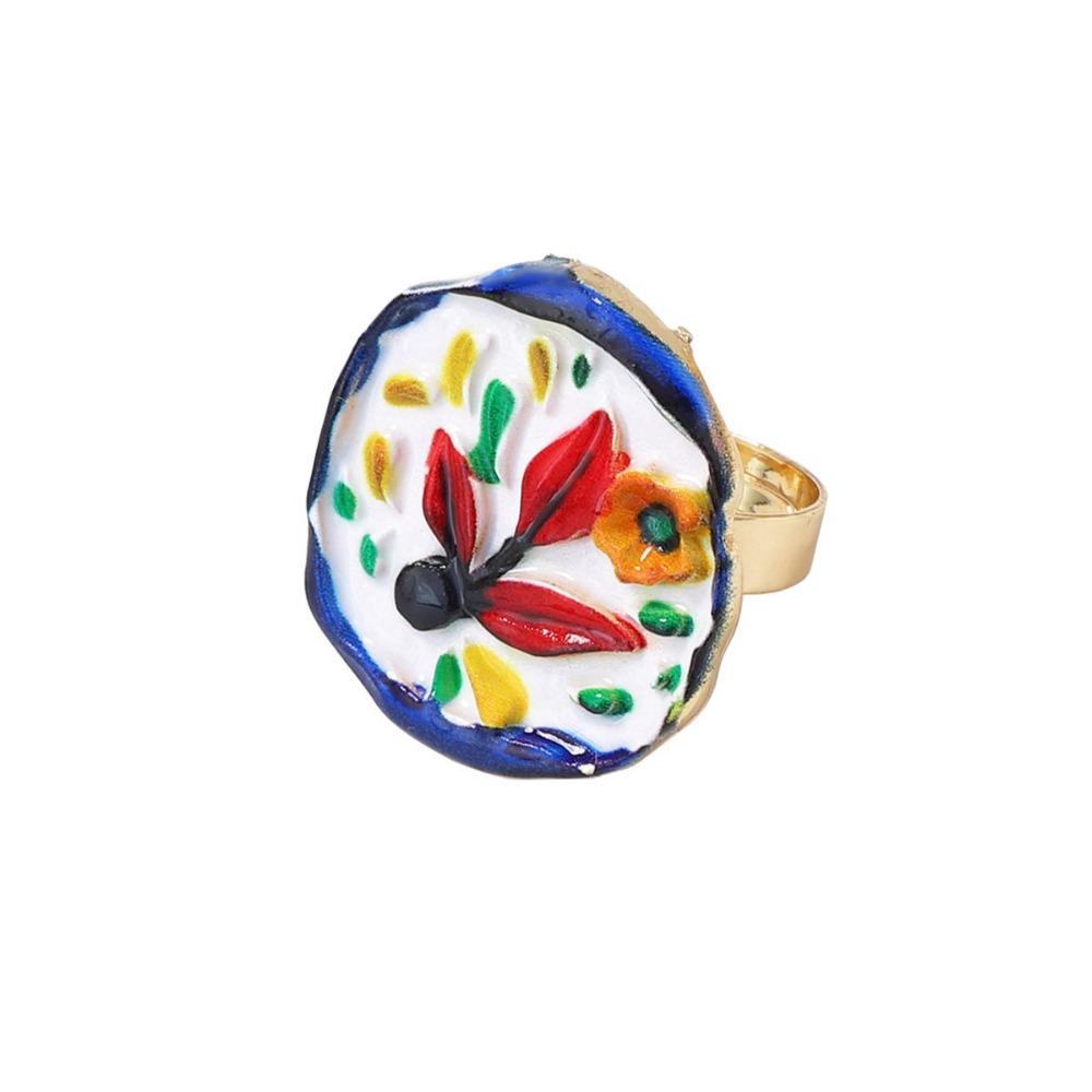 

Irregular Rotundity Vintage Metal Geometric Ring Pastoral Flower Heart Ring Women Style A