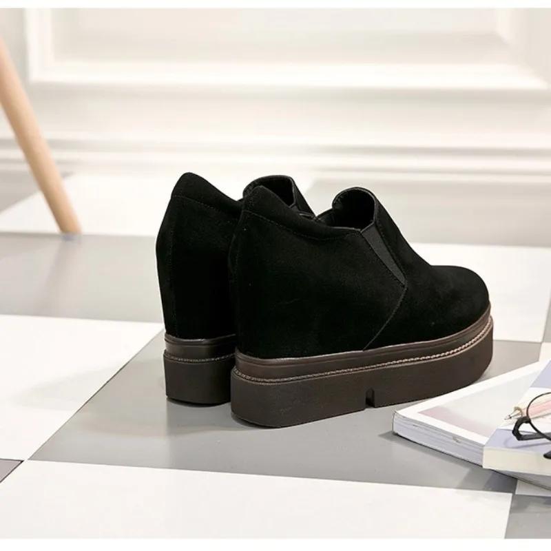 Fashion 10CM Microfiber Platform Wedge Sneaker Women Shoes Hidden Heels Black Women Loafers Autumn Spring Winter Retro Plush Warm Boots