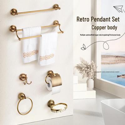 Conjunto Suporte de Toalha Torcido em Cobre Antigo Estilo Europeu com Ferragens para Banheiro e Opções de Armazenamento