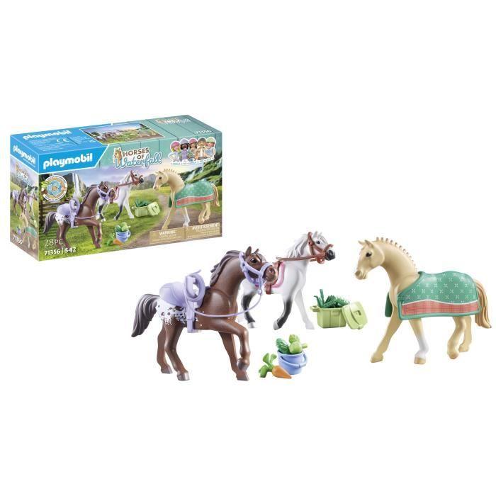 PLAYMOBIL 71356 3 Morgan, Quarter Horse and Shagya Horses, Horses of Waterfall, 28 Pieces, From 5 Years