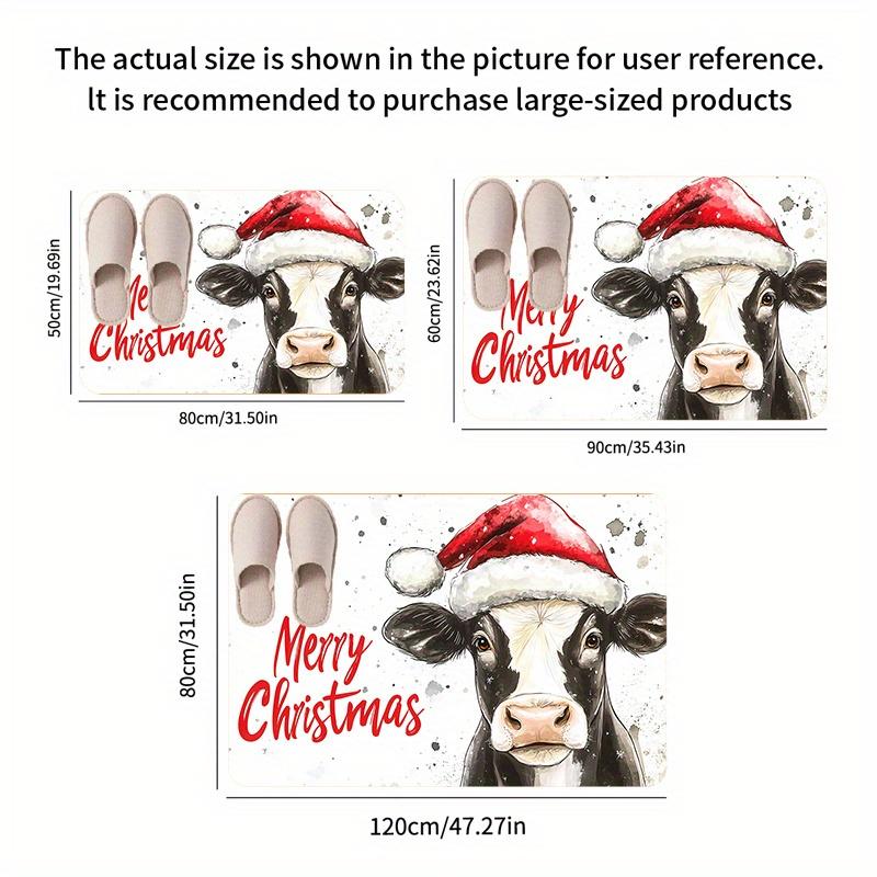 Christmas Bull Head Door Mat Carpet,Cute Print Thick Comfortable Floor Mat Machine Washable Kitchen Living Room Bedroom Decor