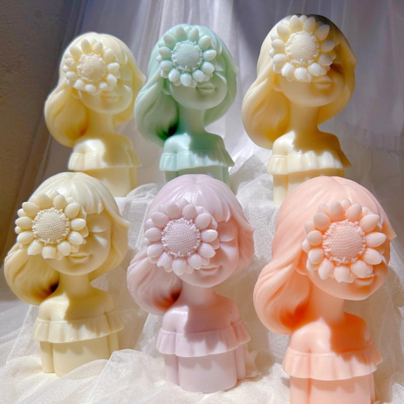 Silicone Candle Mold for Girls Flower Girl Scented Candle Mold Gypsum Aromatherapys Figurine Resin Molds Home Ornament