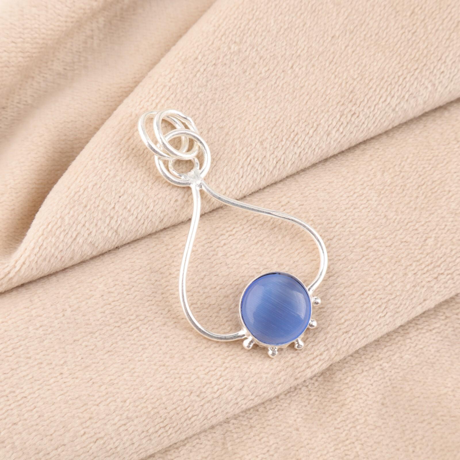 

Натуральный темно-синий камень «кошачий глаз», серебро 925 пробы с клеймом, украшения ручной работы, кулон PP-40-50