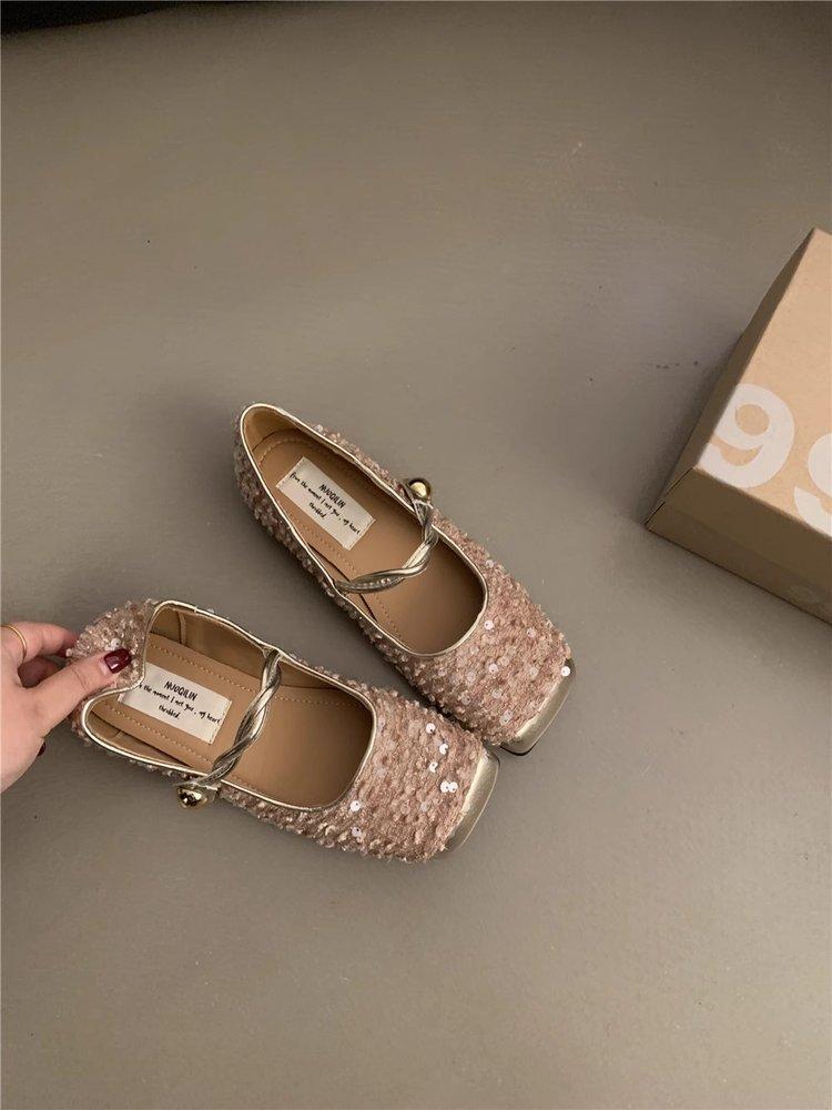 French sequined silver bag head half slippers women's 2025 spring and summer Xiaoxiangfeng Korean version temperament Mary Jane single shoes women's