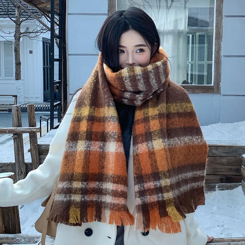 Women Winter Knitted Scarf Headscarf Ladies Men Casual Preppy Plaid Warm Scarve Mujer Male Vintage Soft Foulard Wrap Shawl New