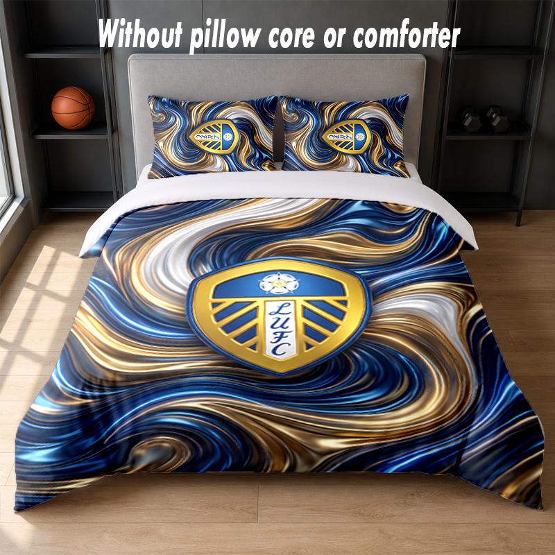 Leeds United Football Design Bed Bedding Set 1 Duvet Cover + 2 Pillowcases Soft Breathable Household Bed Linens