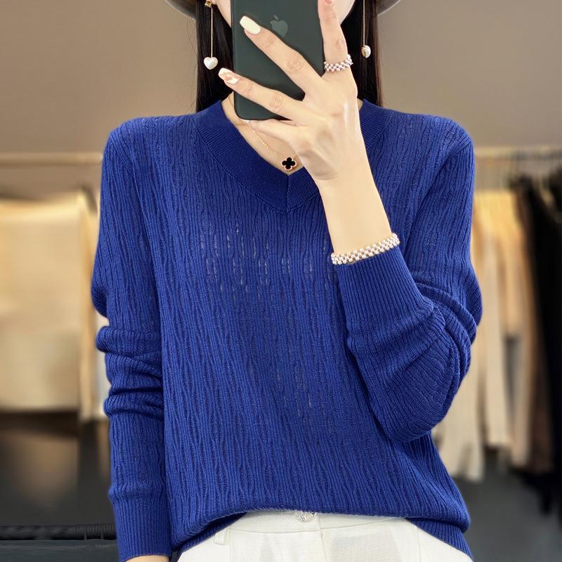 Summer 2025 Women's Plus Size V-Neck Long Sleeve Hollow Out Knit Sweater Cardigan Blouse
