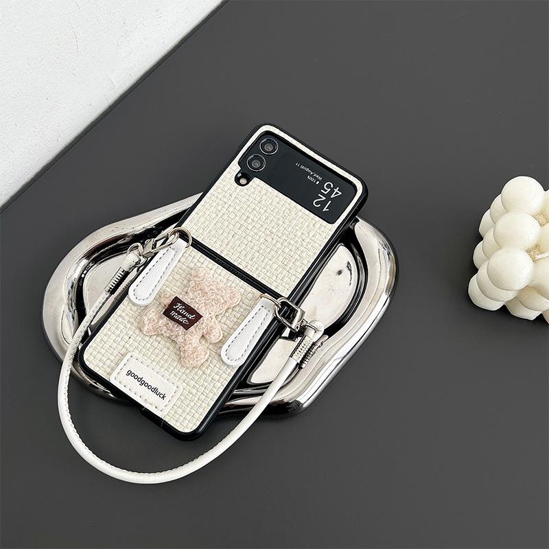 Little Bear Kariertes Handyhülle für Samsung ZFLP6 Flip Flip Faltbildschirm Findn3Flip Handseil Damen-Edition