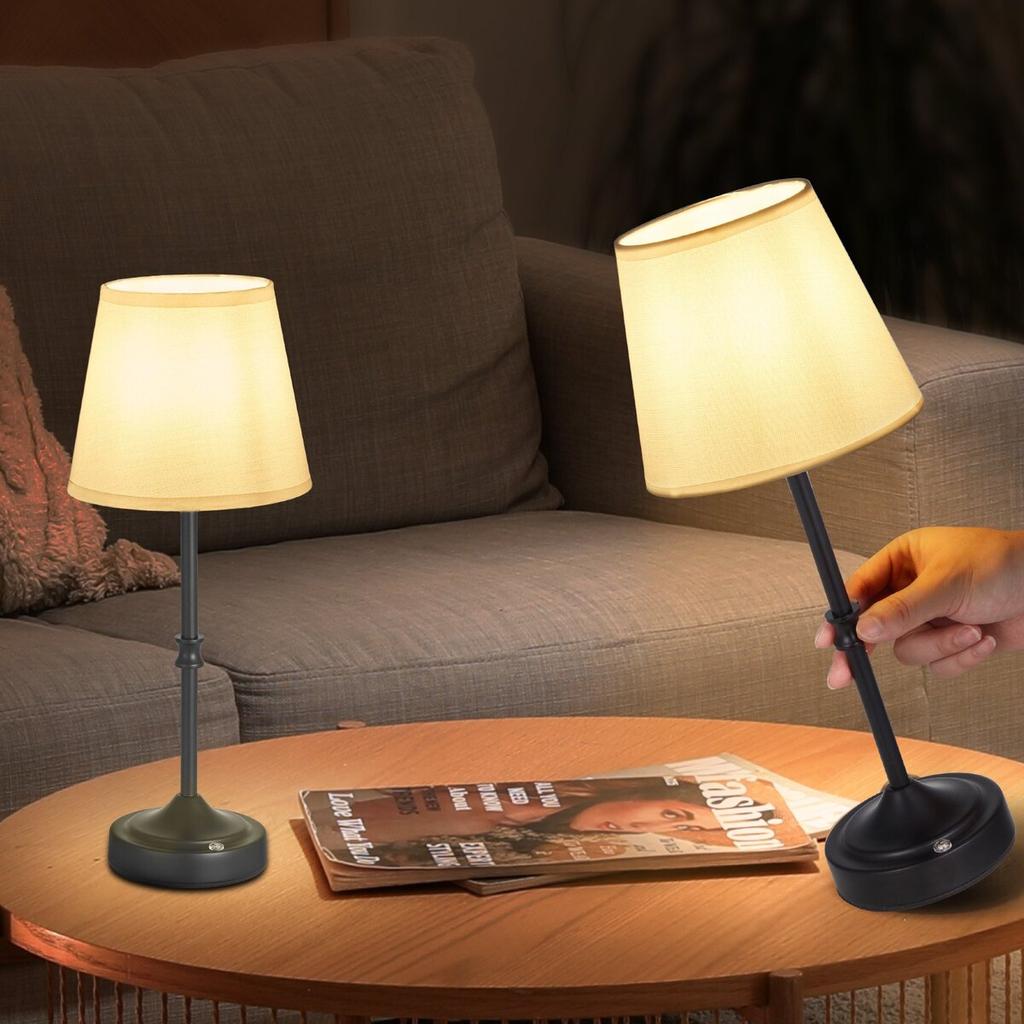 Cordless Table Lamp 2PCS Rechargeable Battery Desk Lamp Fabric Shade Black