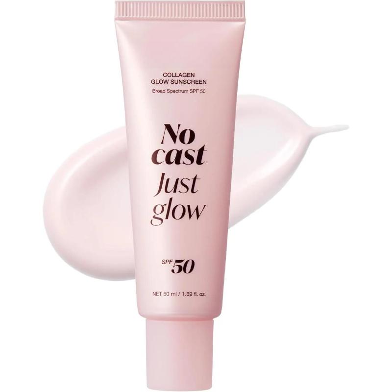 Kollagen Glow Gesichts-Sonnencreme LSF50 Breitband Feuchtigkeitsspendend Kein Weißeln Tägliche Sonnenlotion 50ml rosa