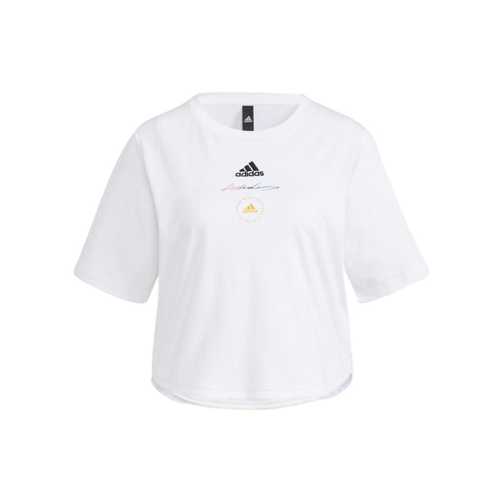 Adidas T Shirts Women's White Crew Neck Moderate HE9983