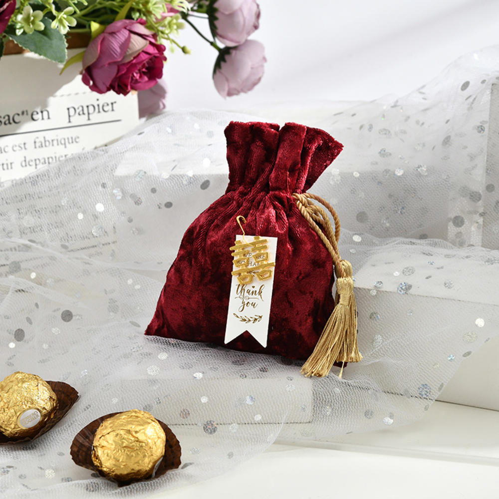 Velvet Wedding Candy Bag Tassel Drawstring Chocolate Gift Pouches Wedding Guest Gift Packaging Bags Party Jewelry Storage Bags