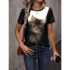 Cute Cat Print T-Shirt For Women Graphic Tees Women Tops