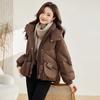 Women Winter Short Hooded Cotton Coat Thick Warm Loose Fit Puffer Jacket for Petite Casual Outerwear