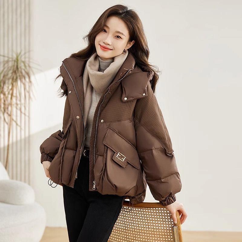 Women Winter Short Hooded Cotton Coat Thick Warm Loose Fit Puffer Jacket for Petite Casual Outerwear
